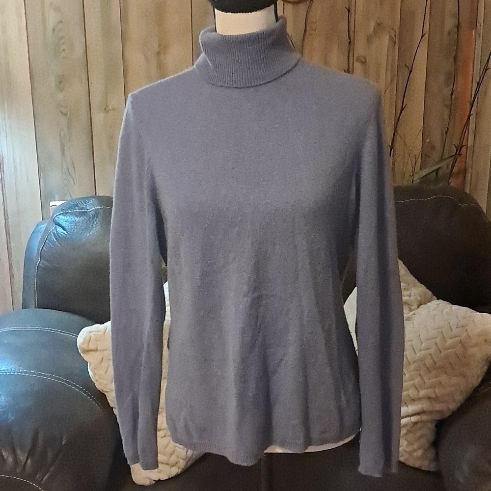 Blue 2 Ply 100% Cashmere Wool Knit Sweater Size L Soft Cozy Basic Natural
